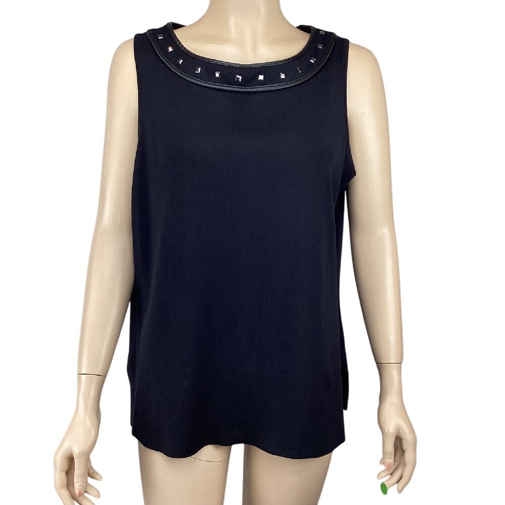 Misook Studded Black Top Size Small Trim Knit Tank Sleeveless Casual Careerwear